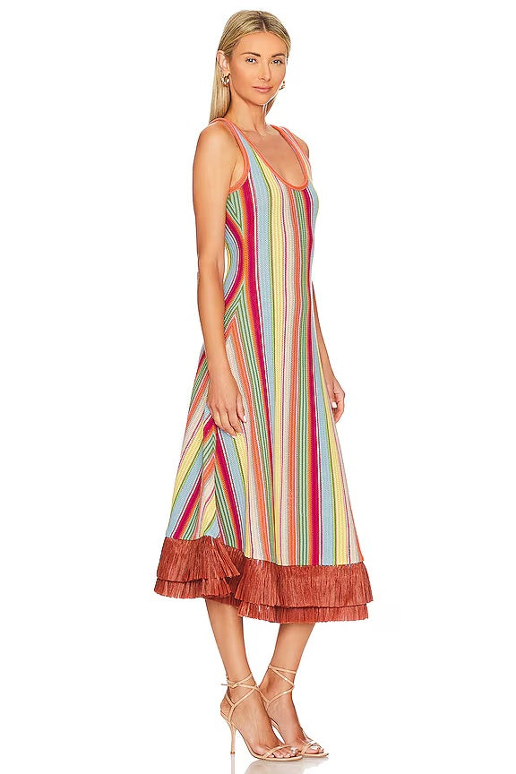 Striped Fringe Midi Dress