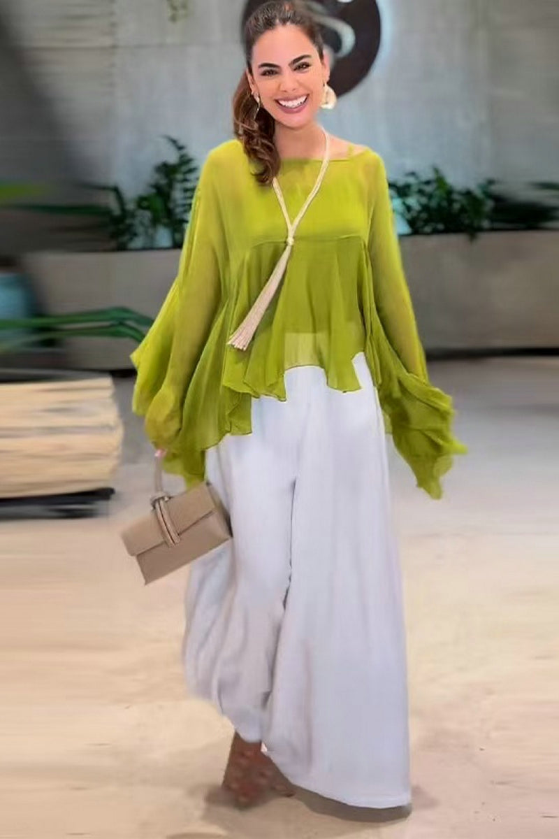 Flare Sleeve Long Pants Set