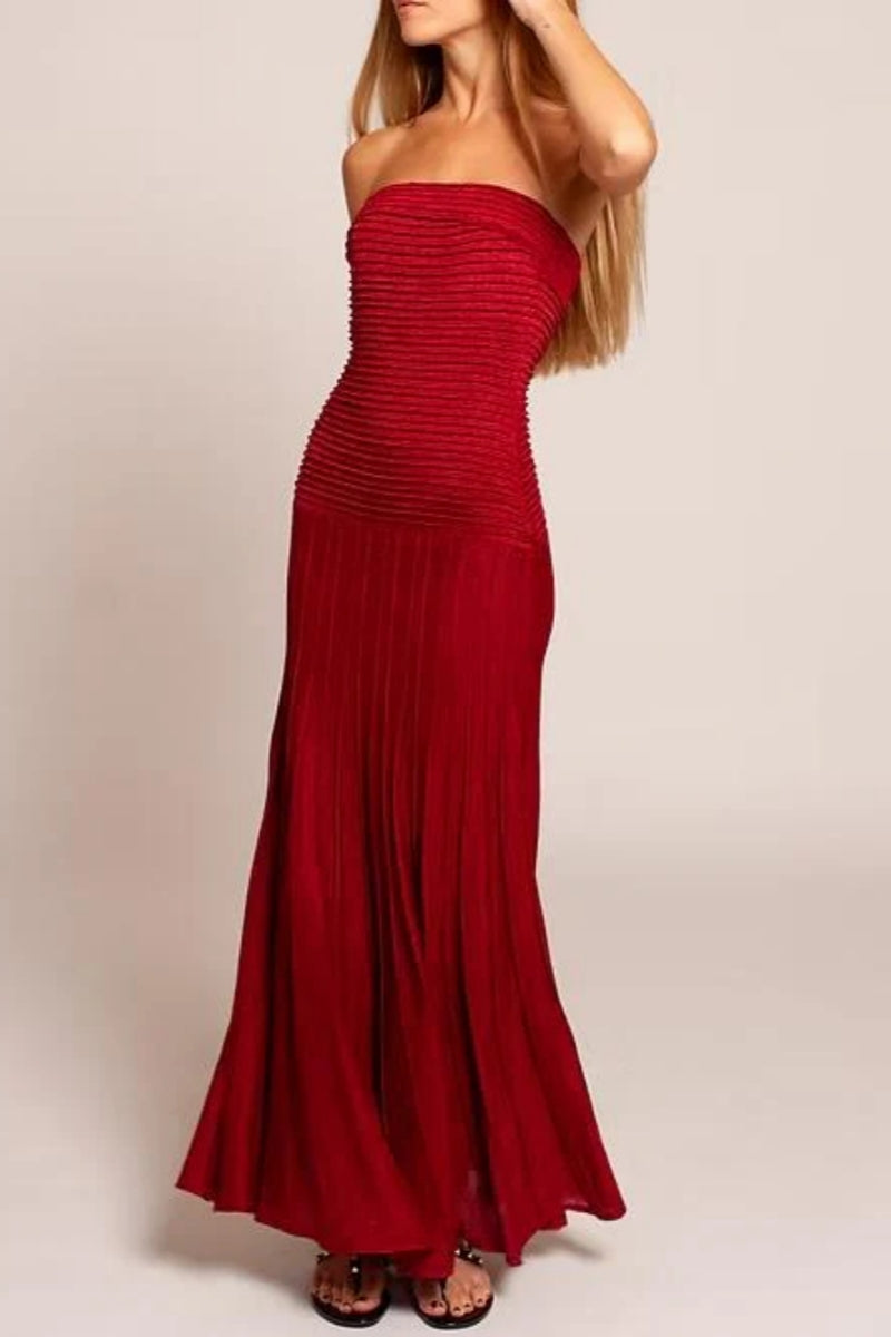 Ariel Wine Strapless Maxi Dress