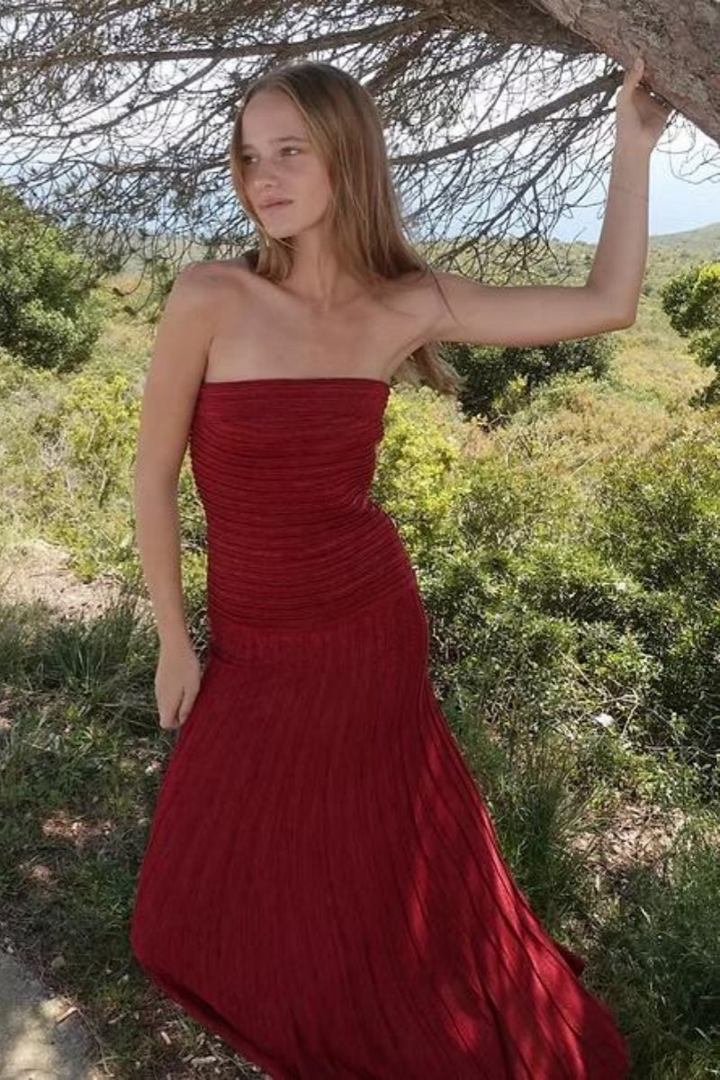 Ariel Wine Strapless Maxi Dress