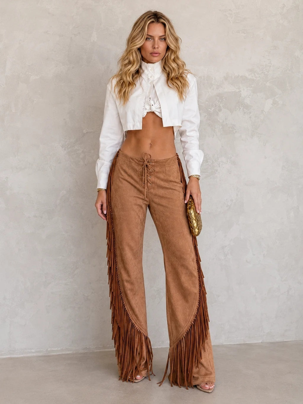 Παντελόνια Western Fringe με Φαρδιά Πόδια
