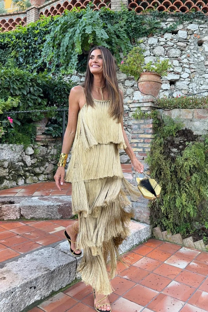 Captivating Tiered Fringe Maxi Dress