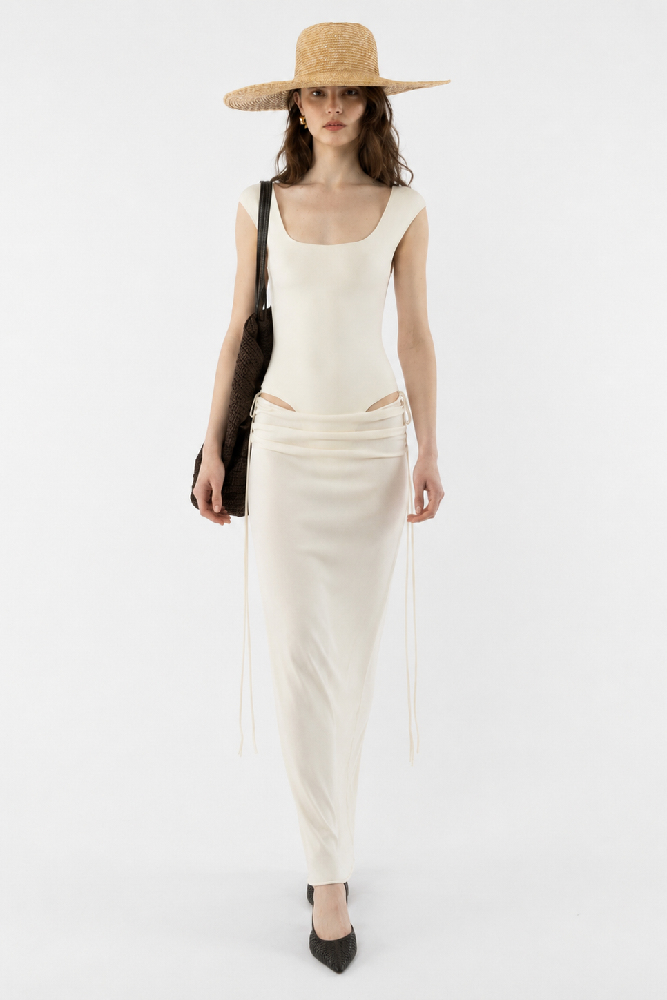 Conjunto de Saia Maxi com Recortes e Franzidos