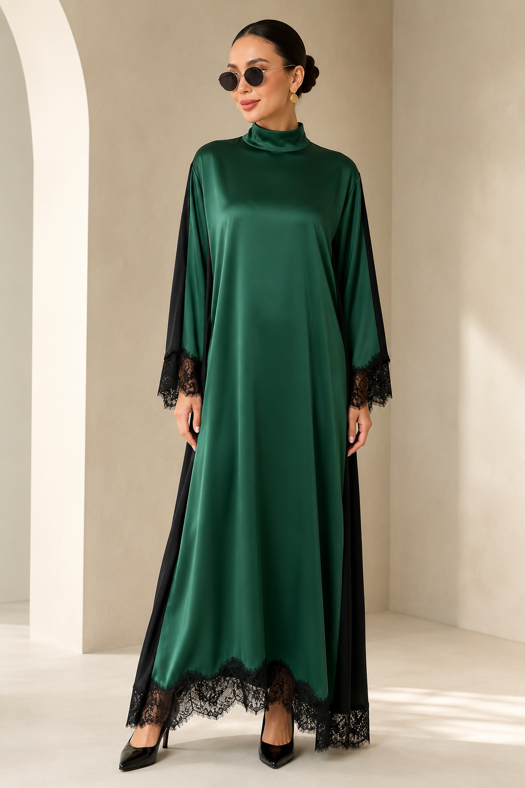 Emerald Colorblock Kaftan Dress