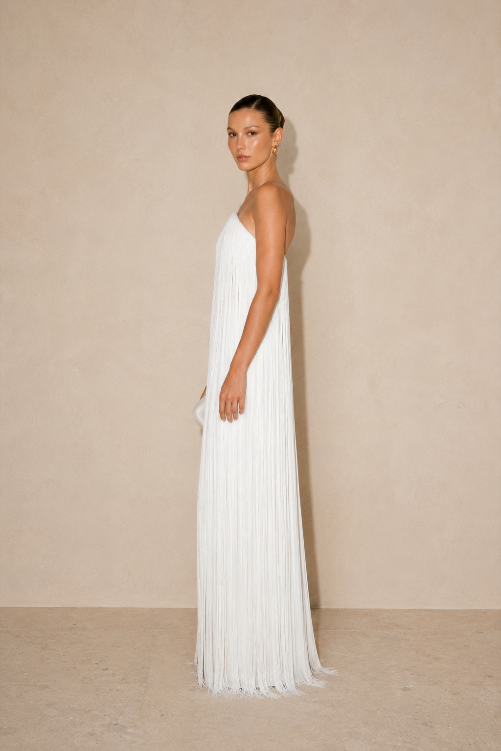 Robe colonne blanche à franges