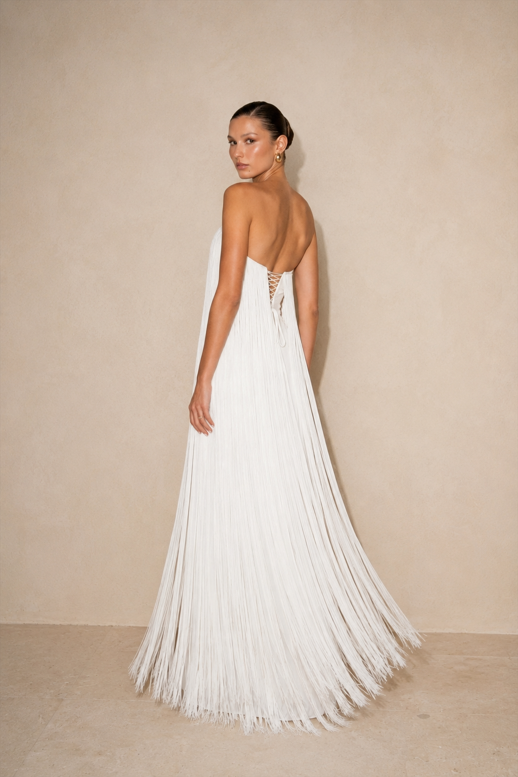 Robe colonne blanche à franges