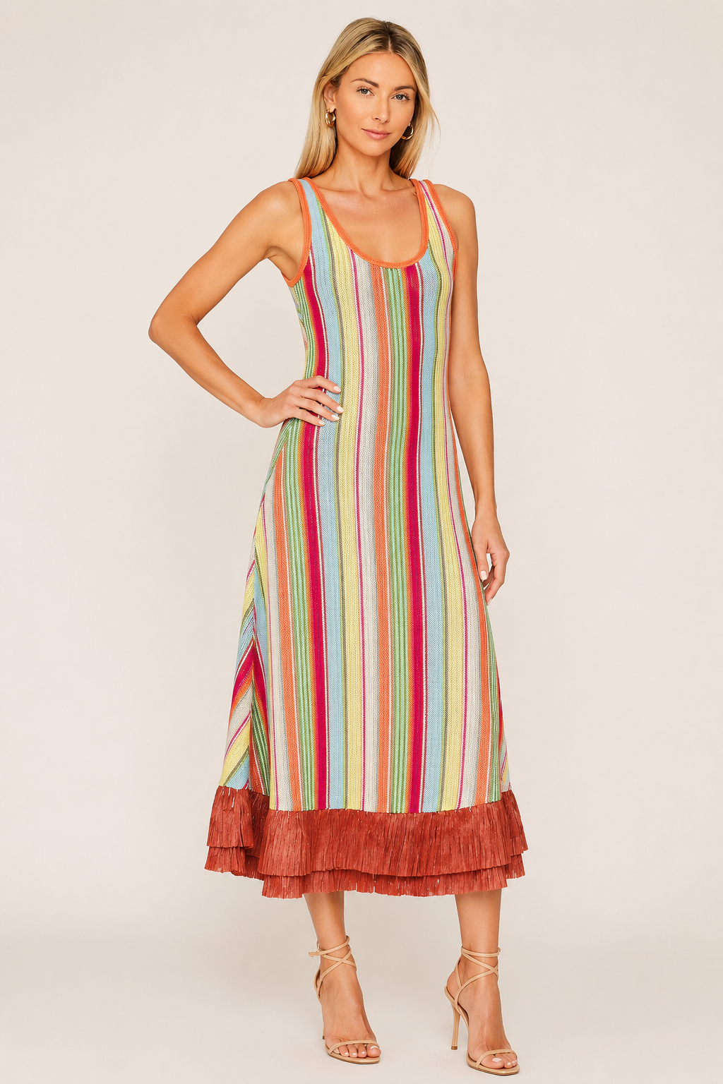 Striped Fringe Midi Dress