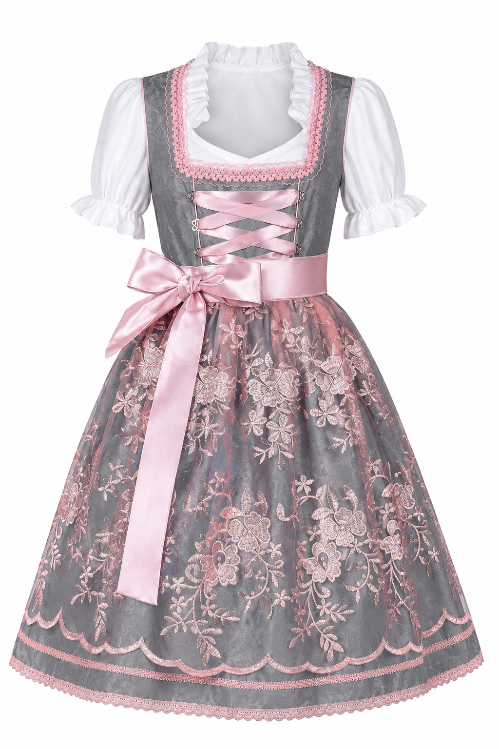 Midi šaty dirndl s květinovou výšivkou