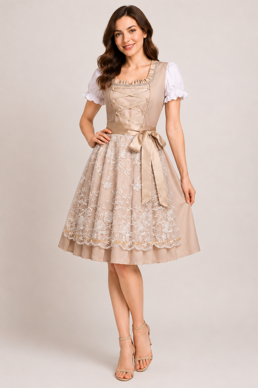 Floral Lace Dirndl Midi Dress