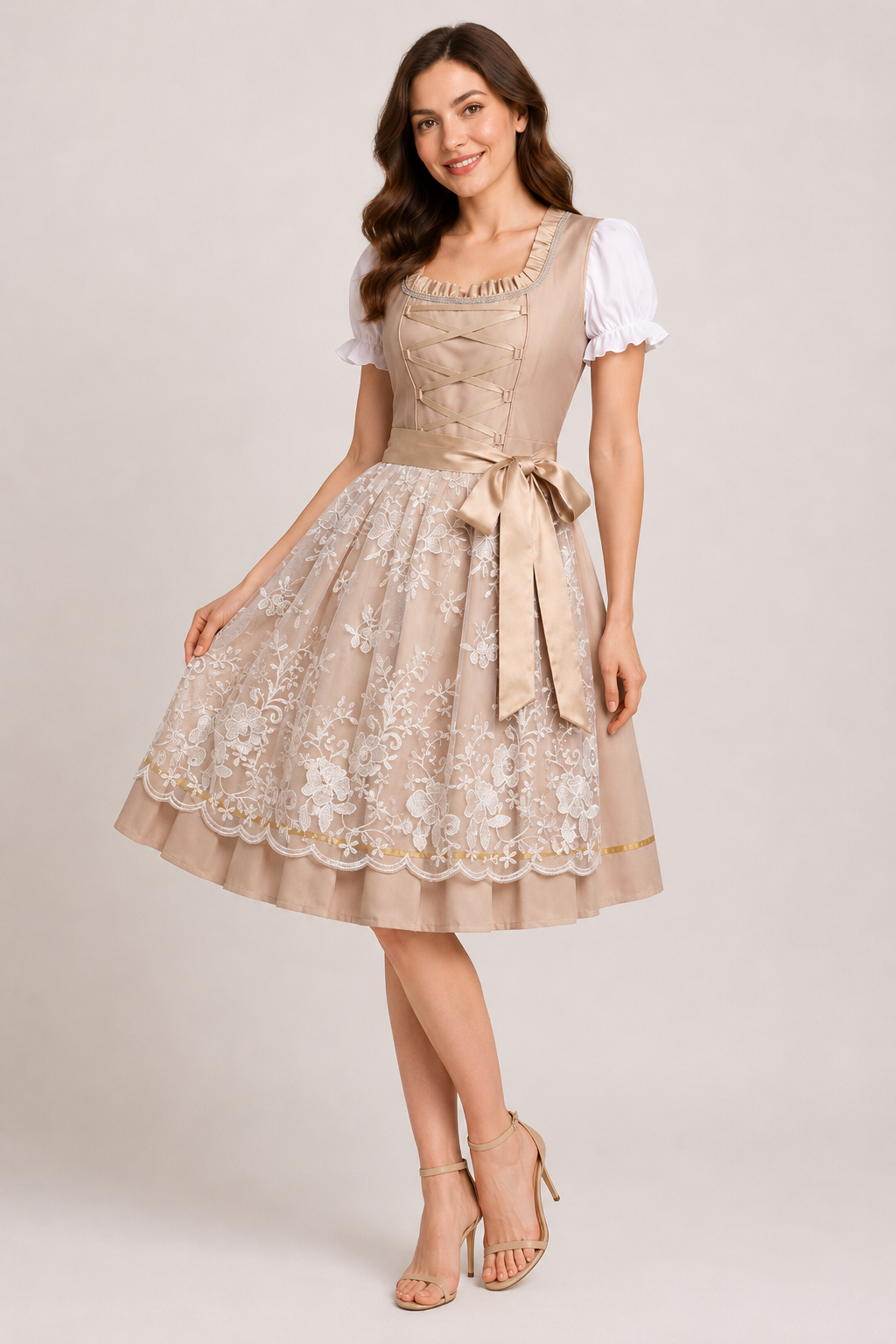 Floral Lace Dirndl Midi Dress
