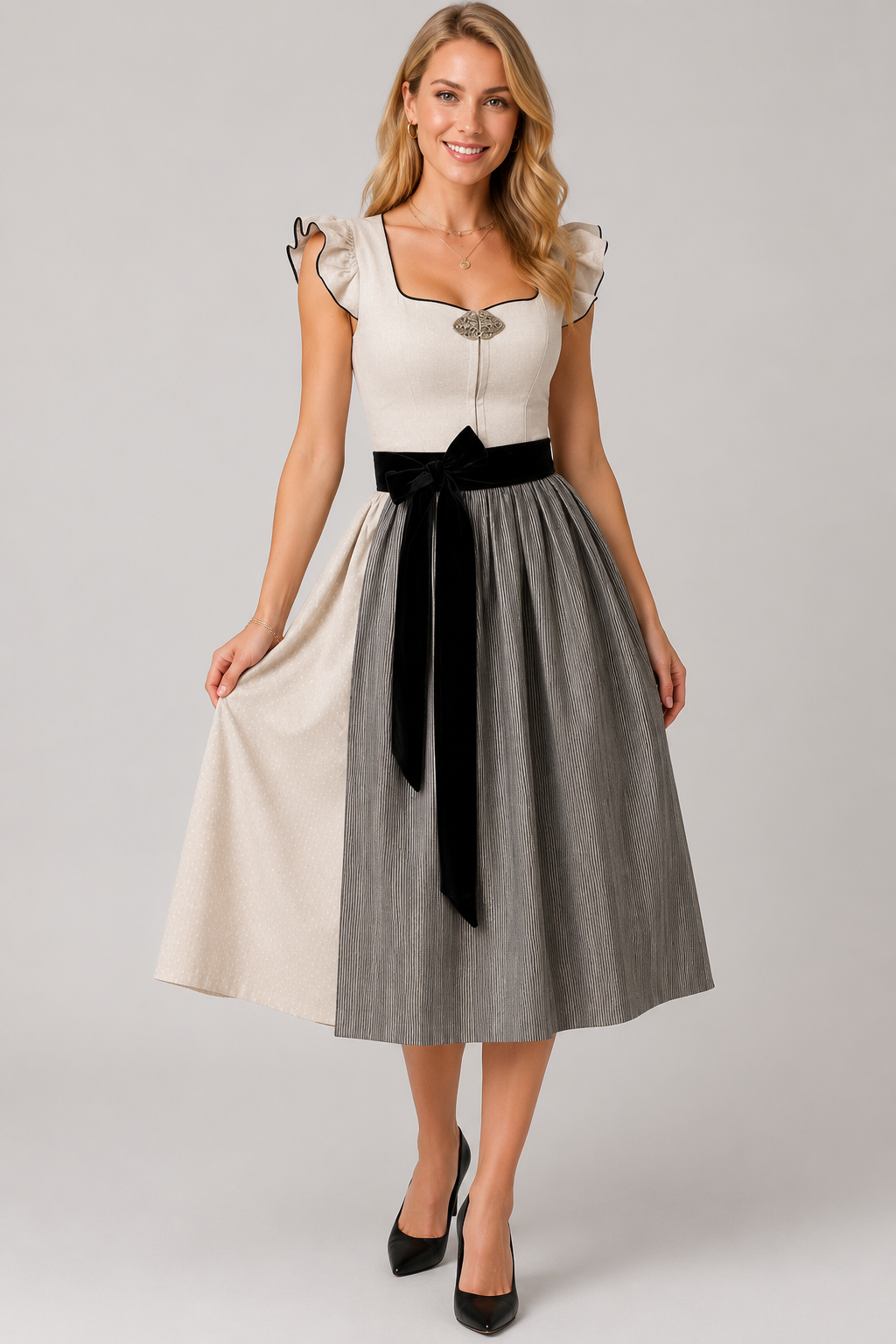 Kontrastní midi šaty Bow Dirndl