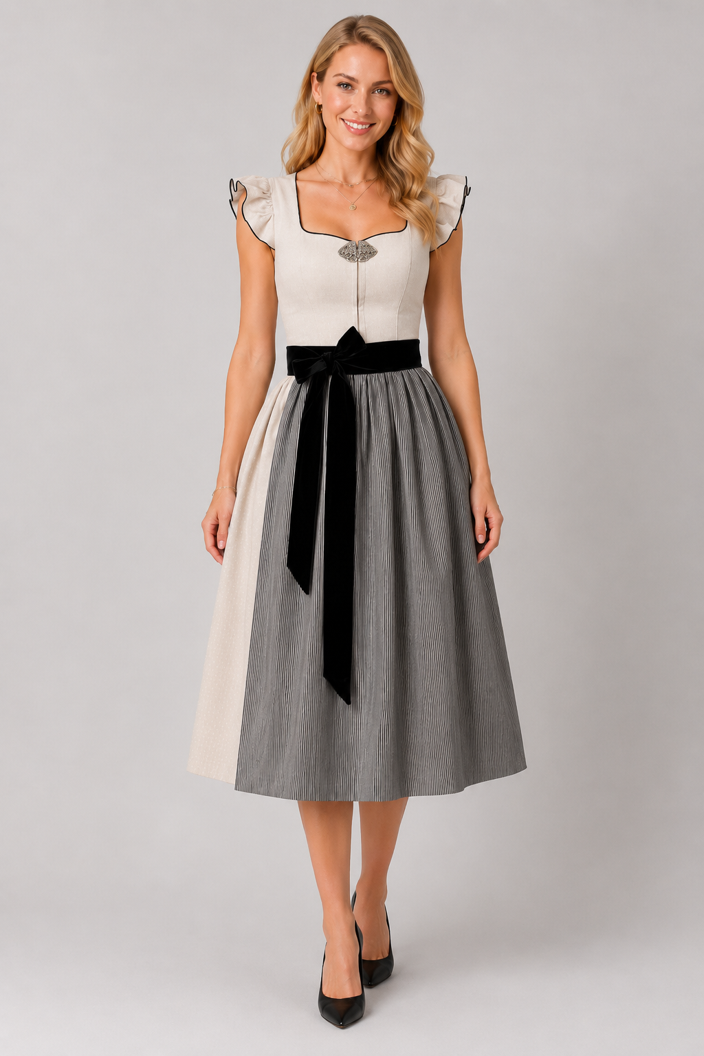 Kontrastní midi šaty Bow Dirndl
