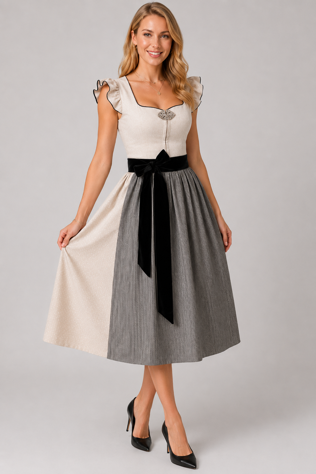 Kontrastní midi šaty Bow Dirndl