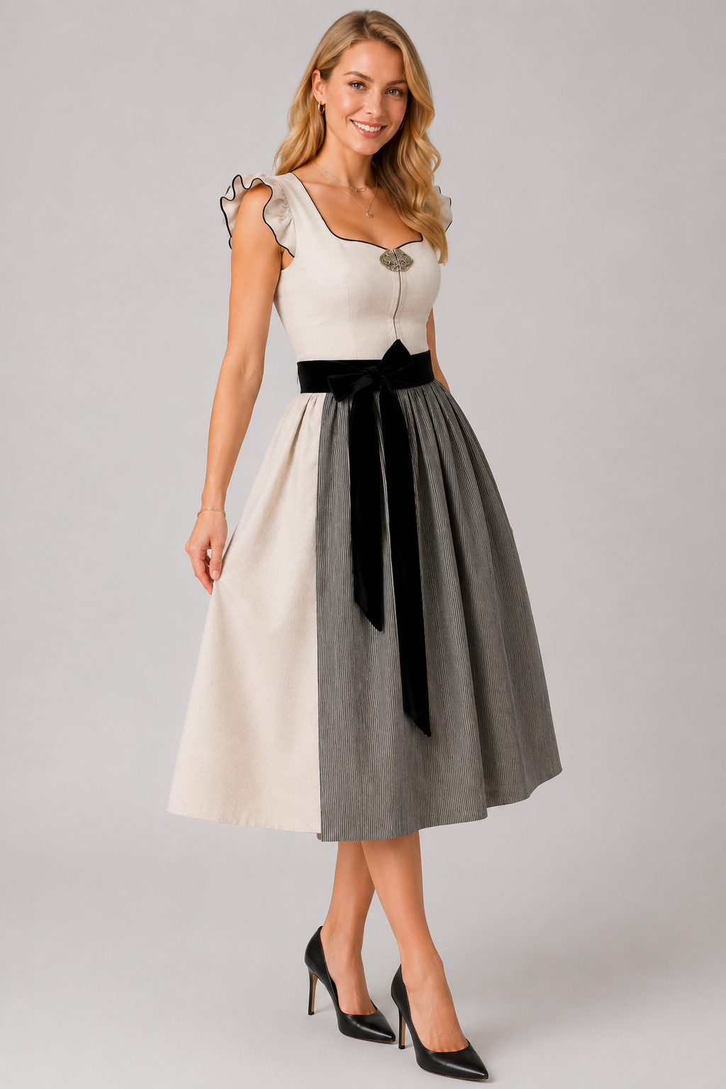 Kontrastní midi šaty Bow Dirndl