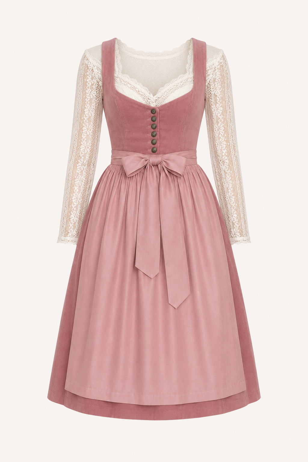 Midi šaty Dirndl s krajkovými knoflíky
