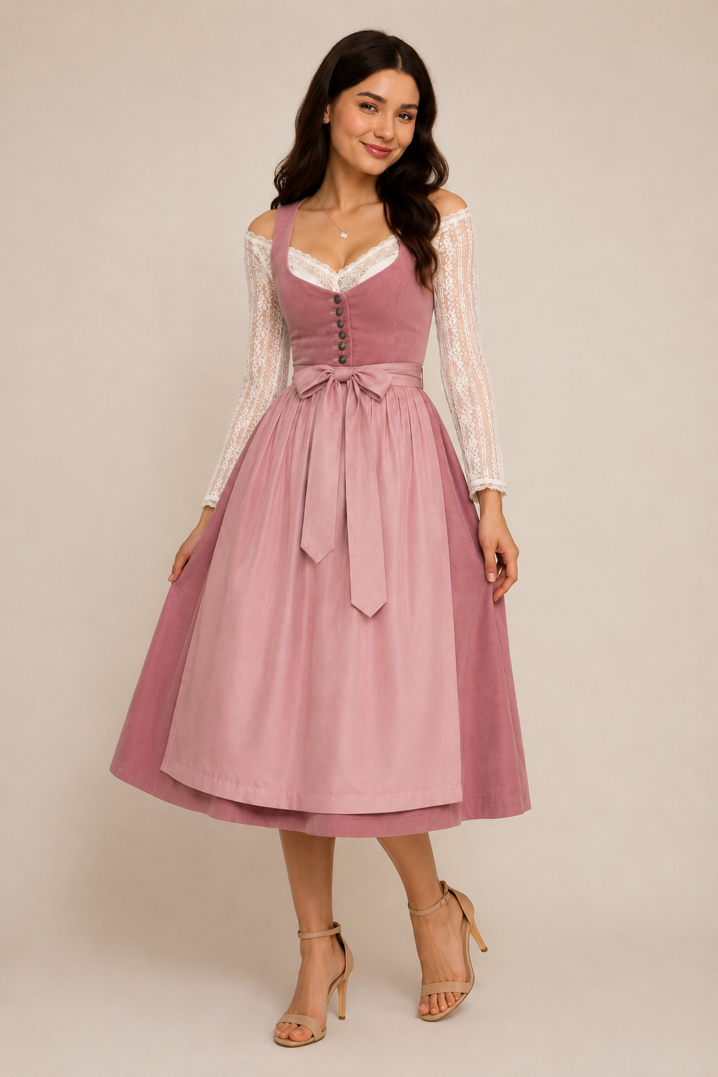 Midi šaty Dirndl s krajkovými knoflíky