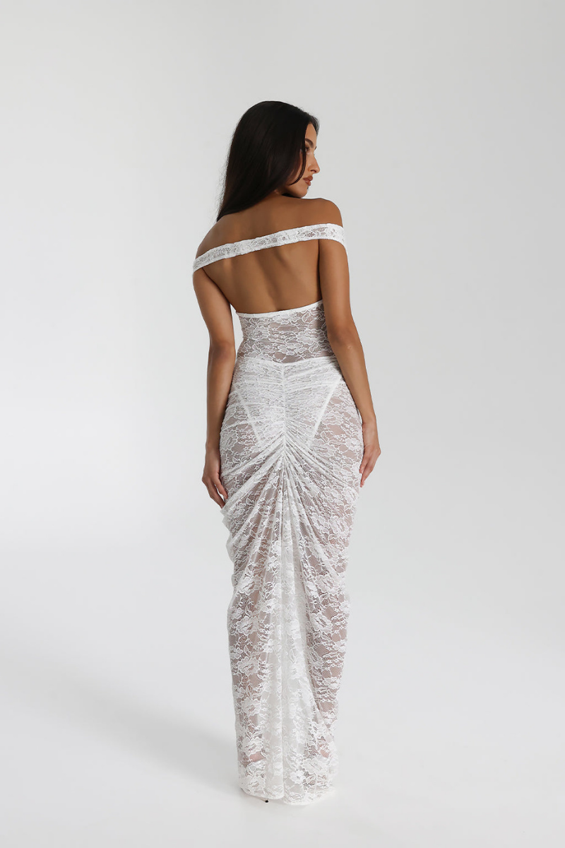 Christelle Off Shoulder Lace Skirt Set In White