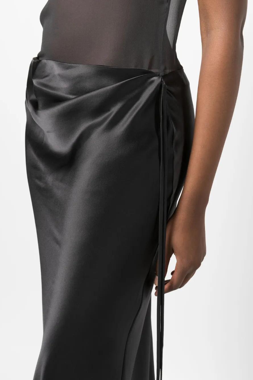 Elegant Sheer Paneled Satin Maxi Dress