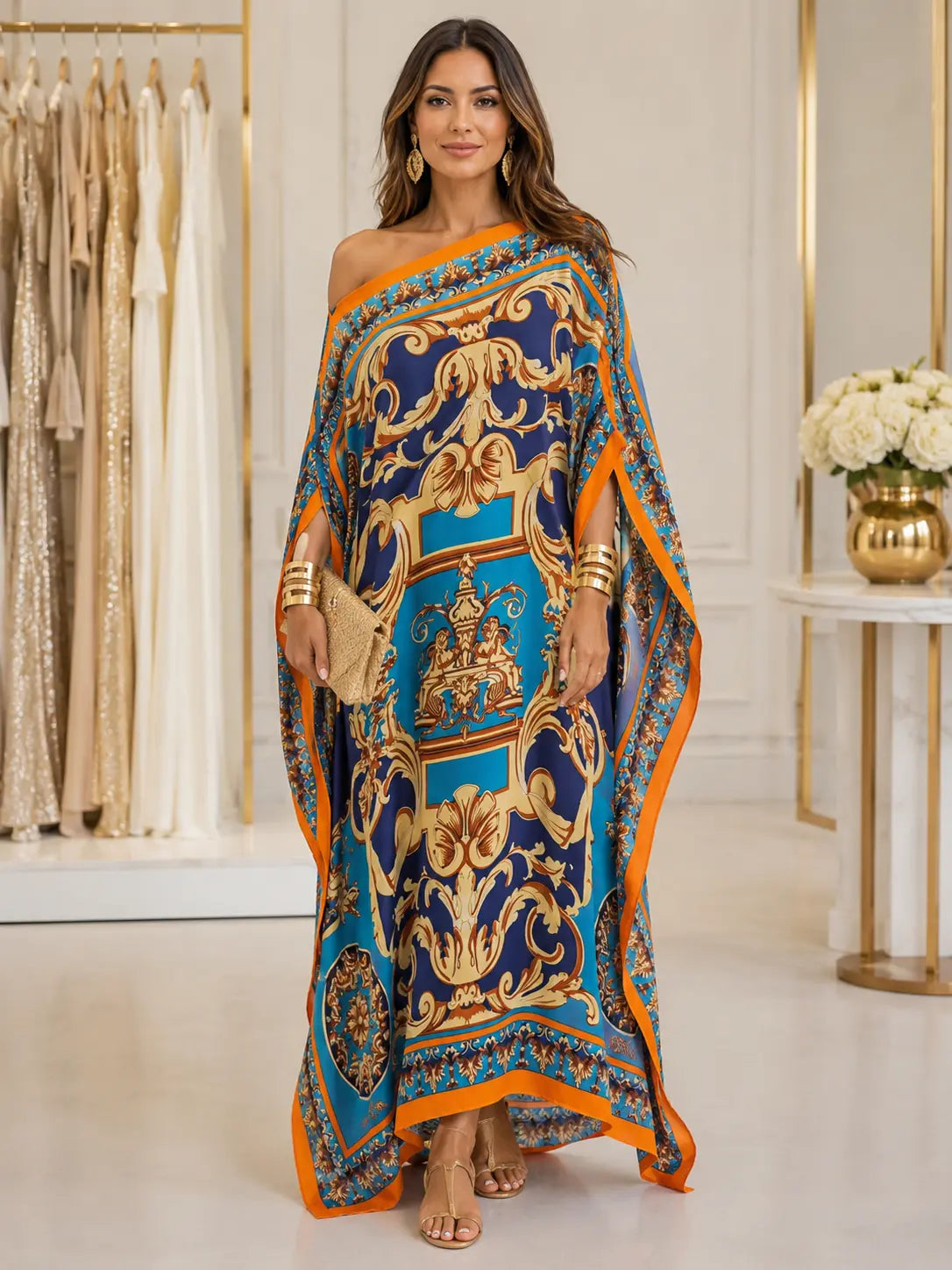 Ornate Draped Kaftan Maxi Dress