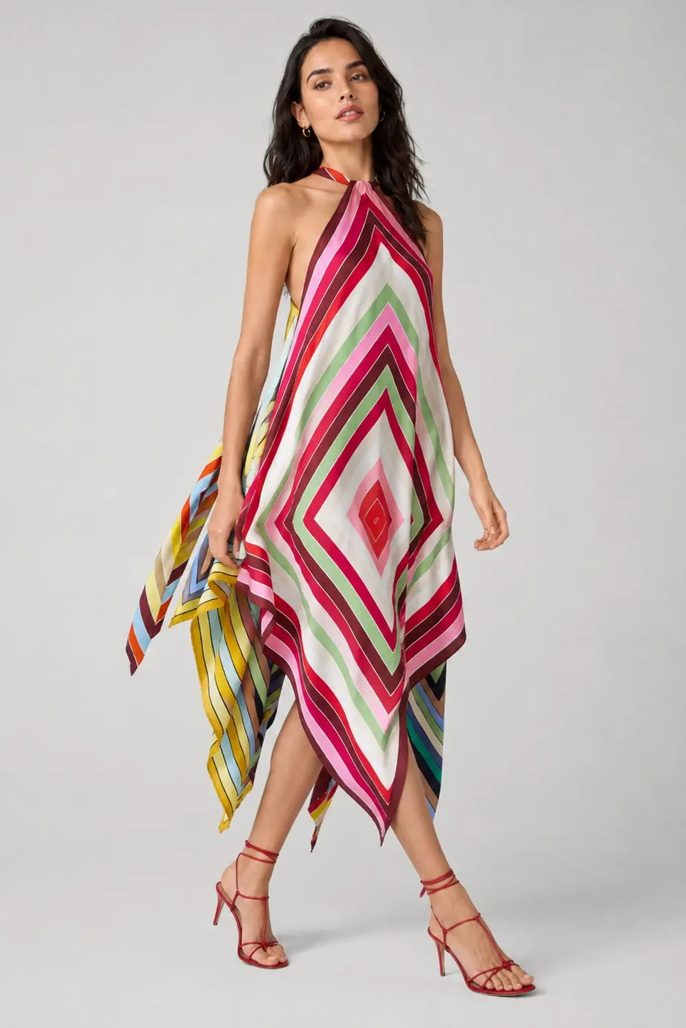 Geometric Halter Handkerchief Dress