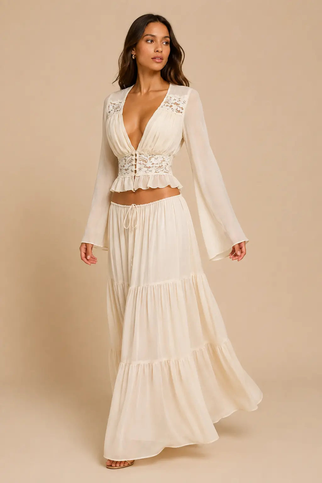 Romantische kanten maxi-set