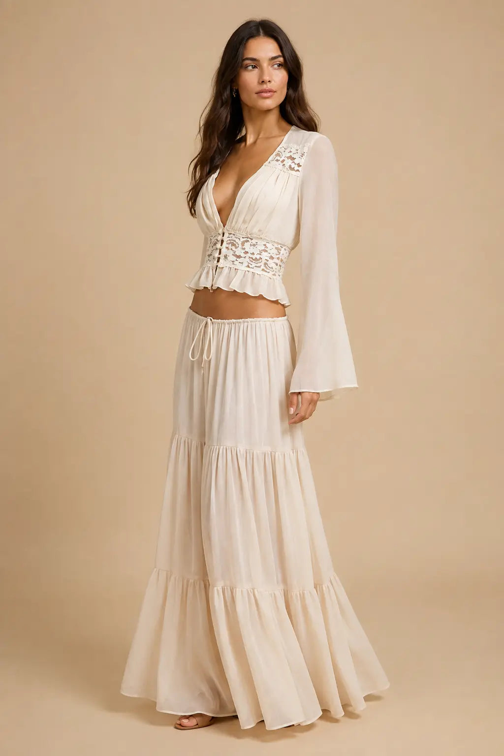 Romantische kanten maxi-set