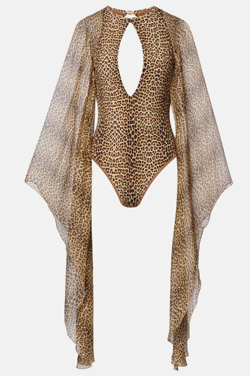 Double-Faced Leopard Mesh Swimsuit Set