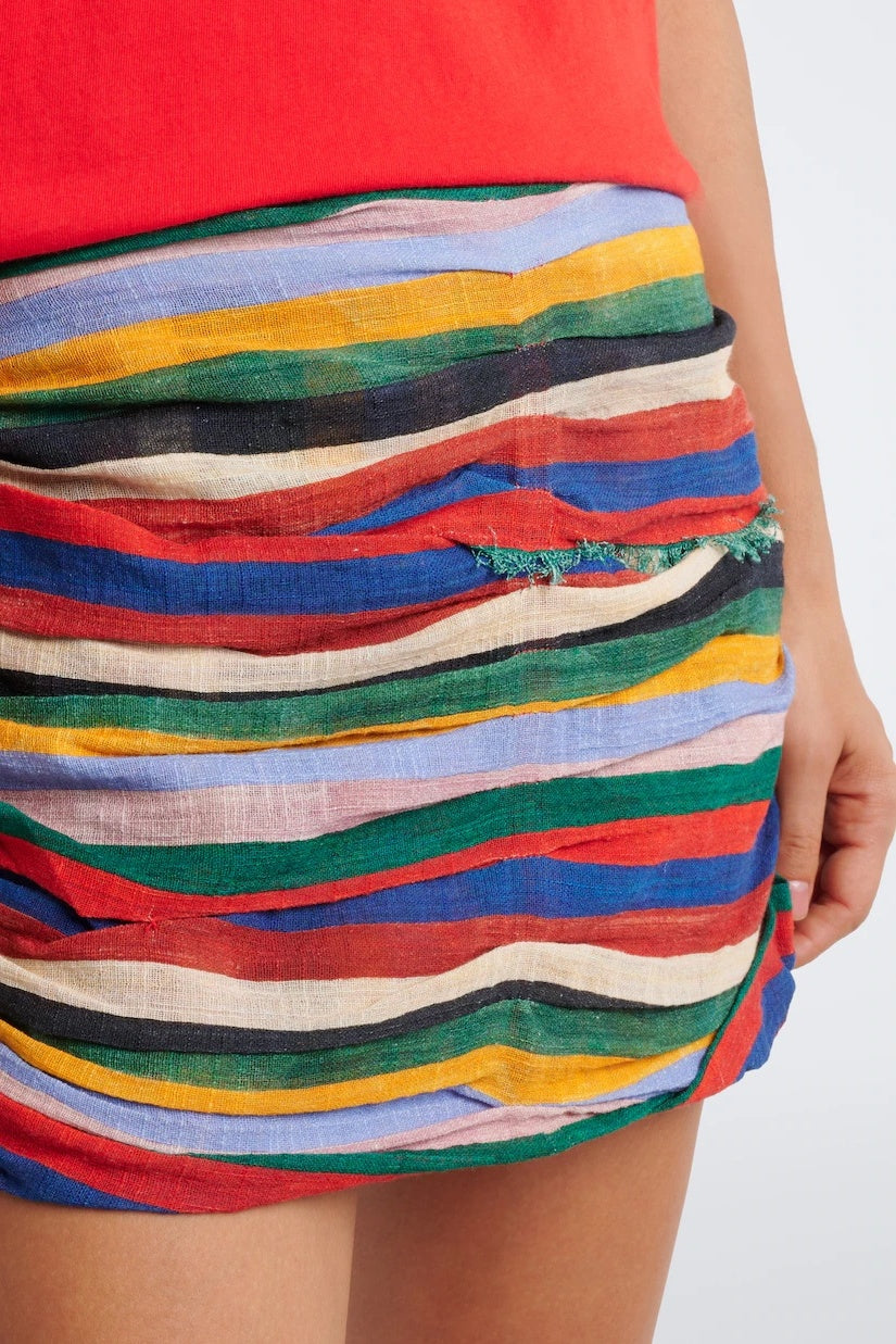 Vícebarevná mini sukně s řasenými pruhy