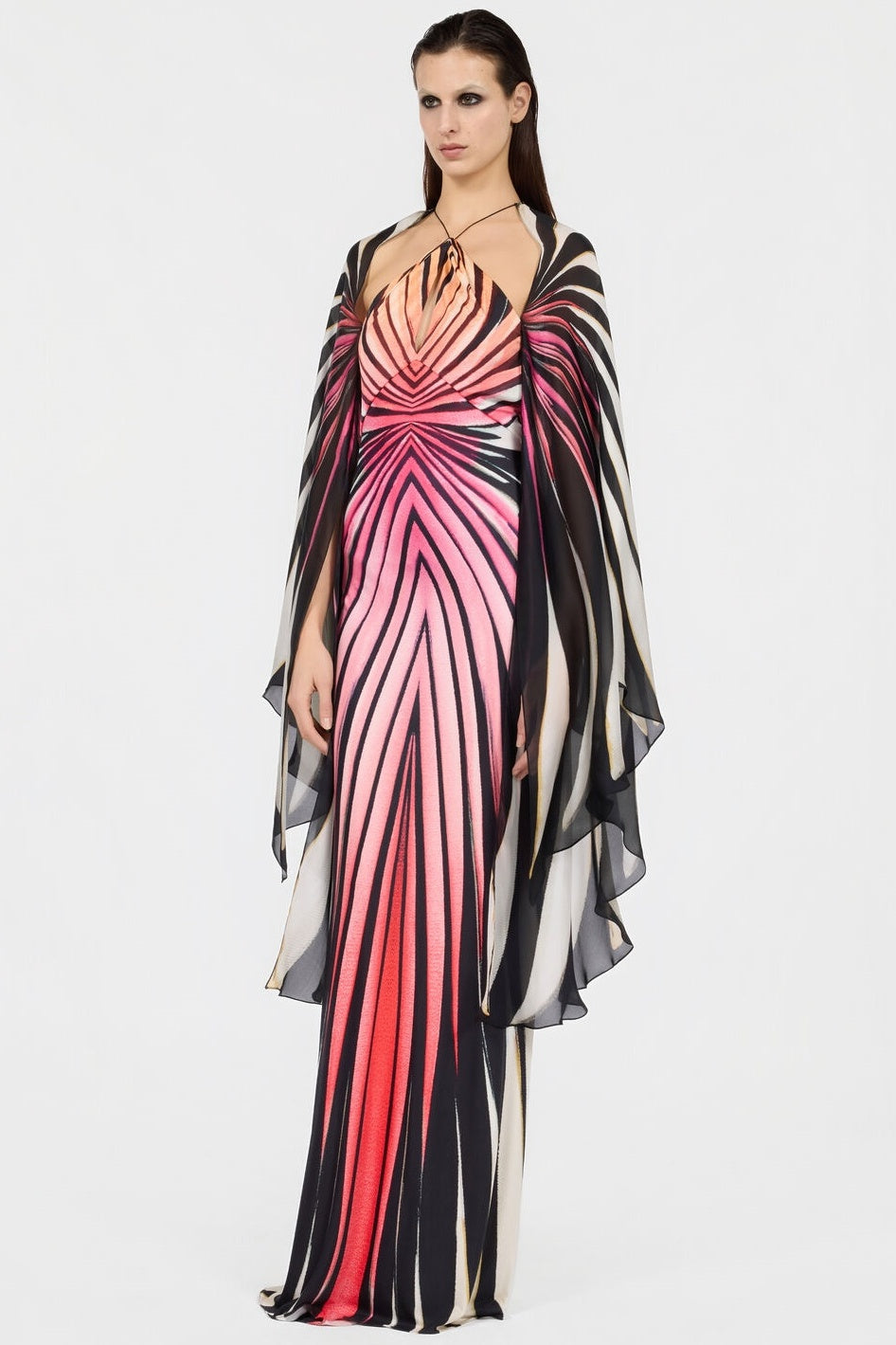Abstract Cape Maxi Dress