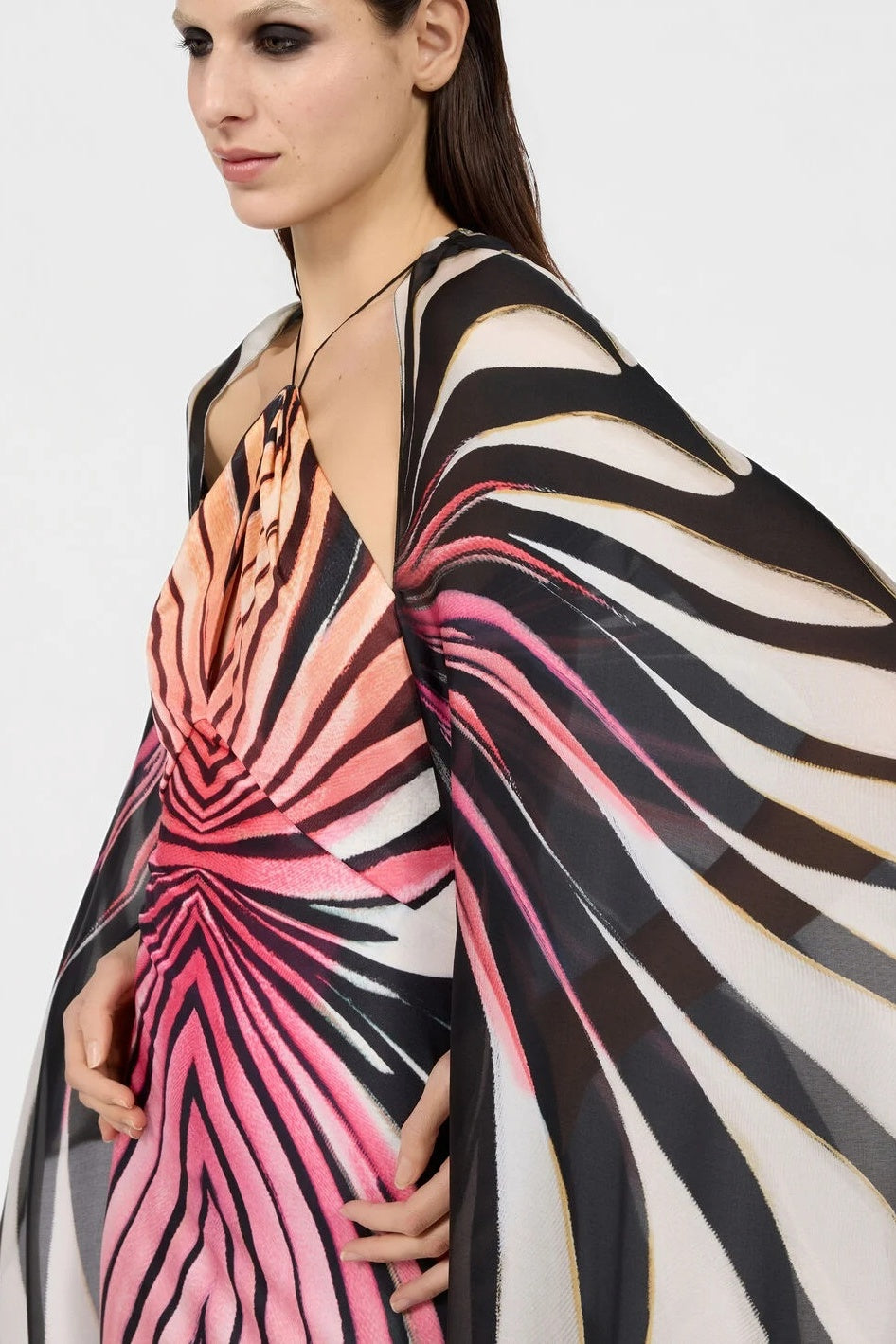 Abstract Cape Maxi Dress