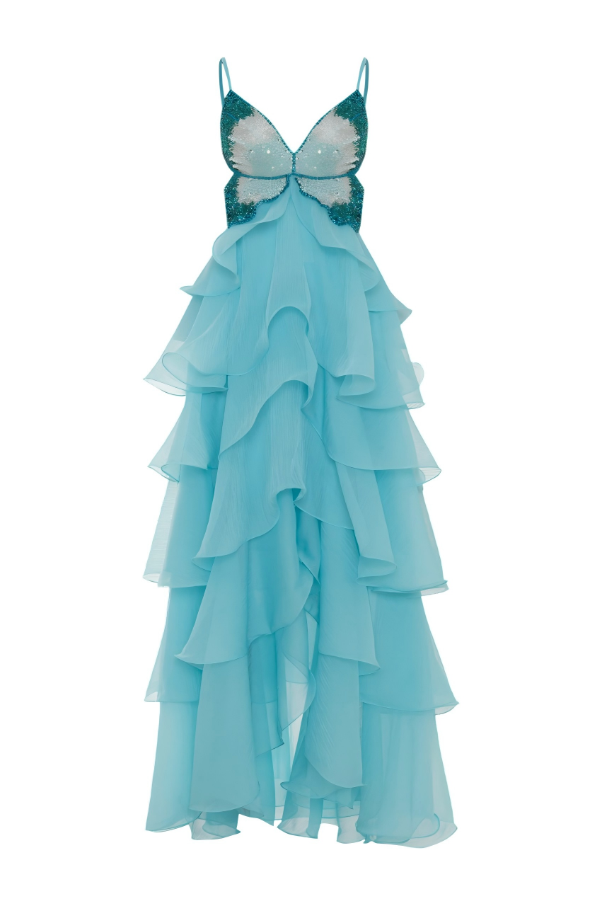 Fairy Tiered Ruffle Spaghetti Strap Gown