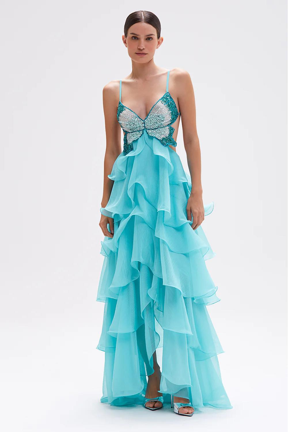 Fairy Tiered Ruffle Spaghetti Strap Gown