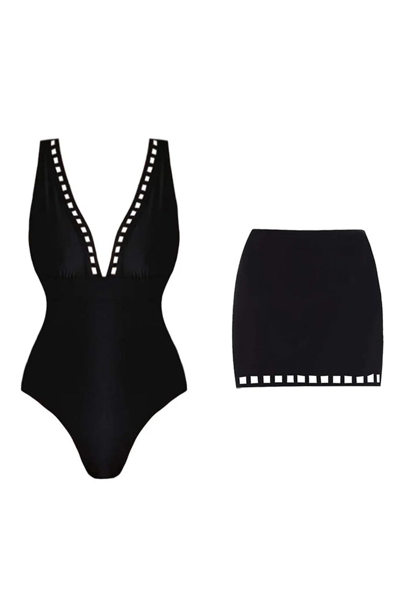 Sexy Cutout Swimsuit with Mini Skirt Set