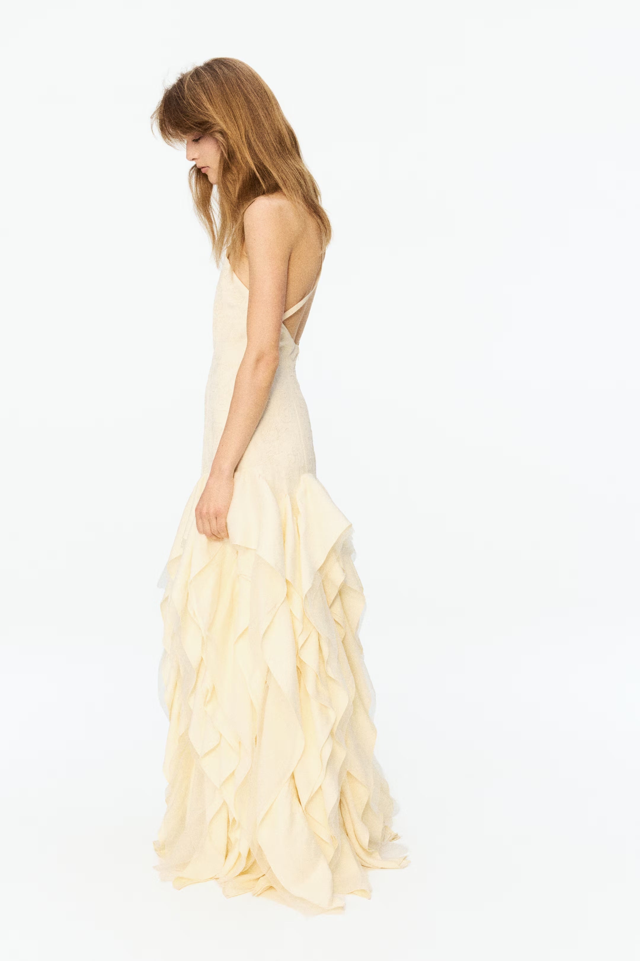 Maxikleid mit Blumenmuster und Volant-Halfter