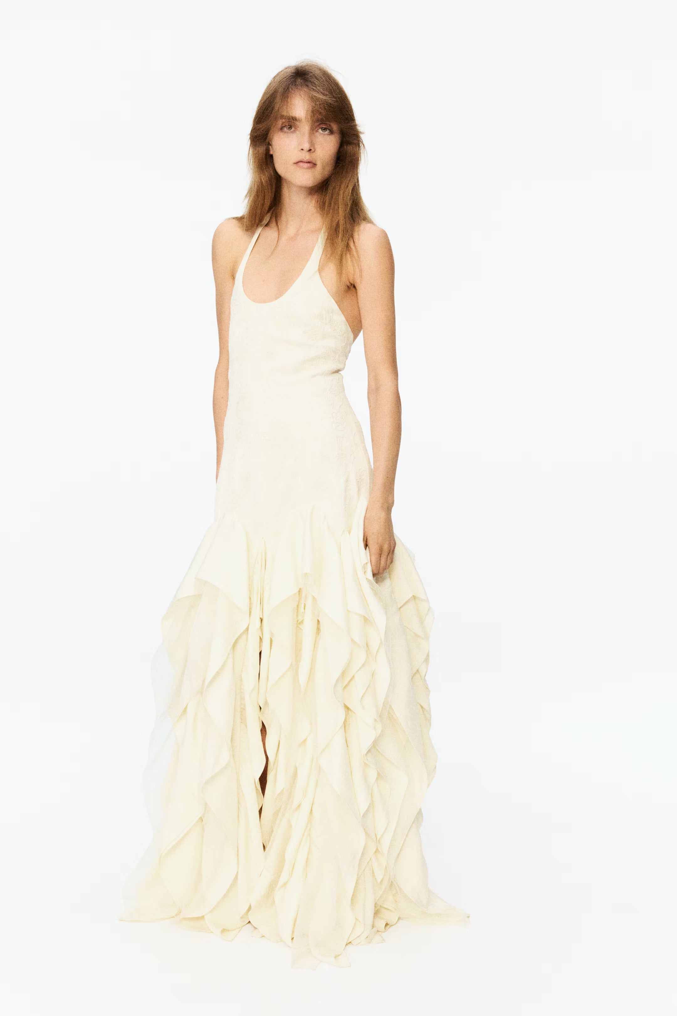 Maxikleid mit Blumenmuster und Volant-Halfter
