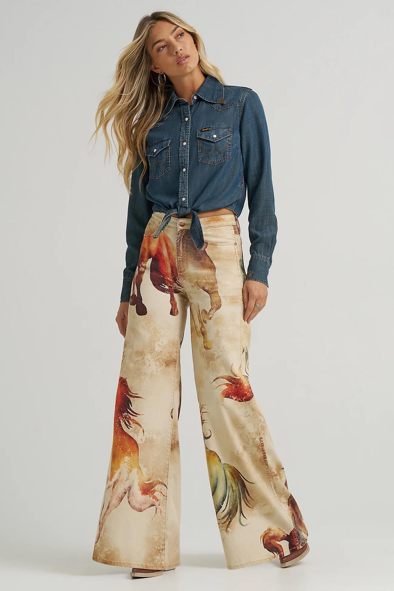 Horse - Printed Flared Denim Jeans