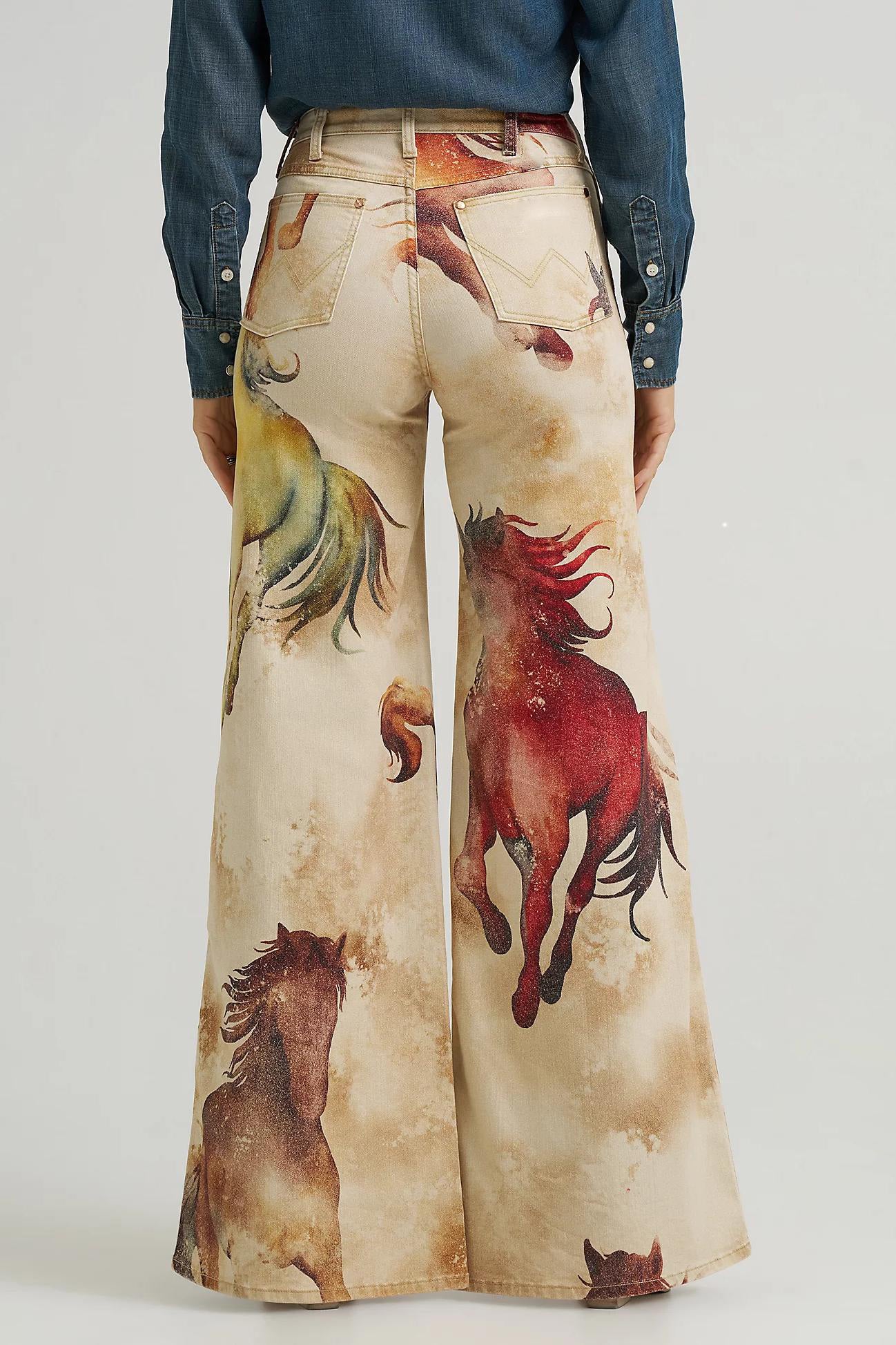 Horse - Printed Flared Denim Jeans