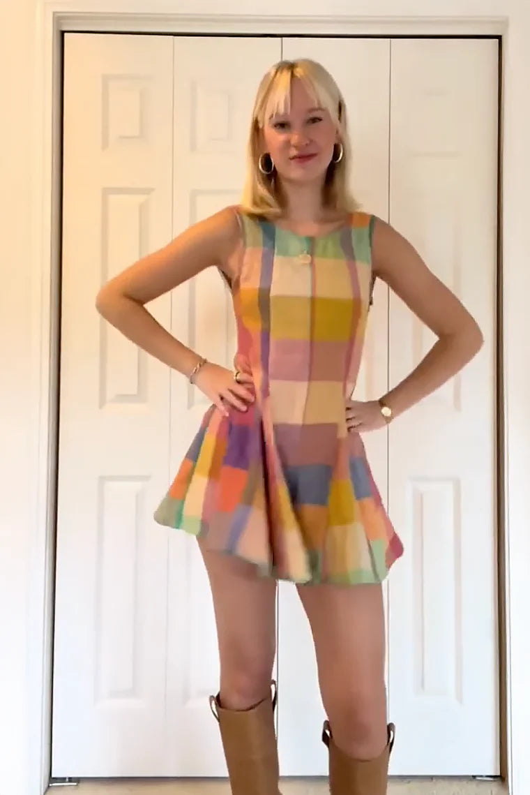 Vibrant Patchwork Grid Sleeveless Jumpsuit