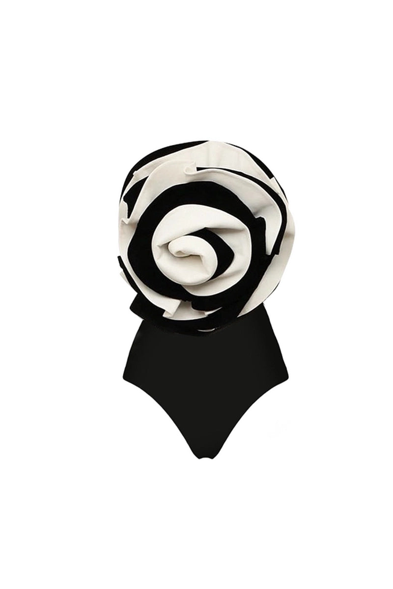 Black and White Floral Swimsuit Set