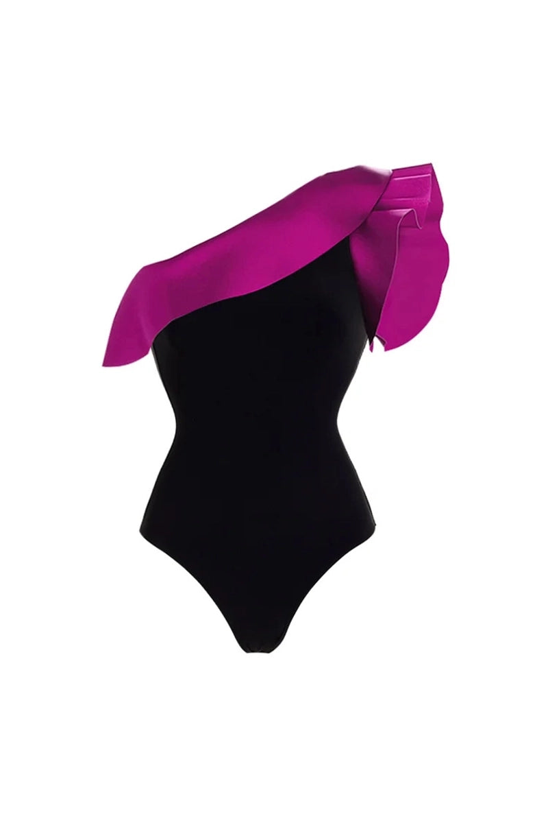 Ruffle Colorblock Retro One Piece Swimsuit
