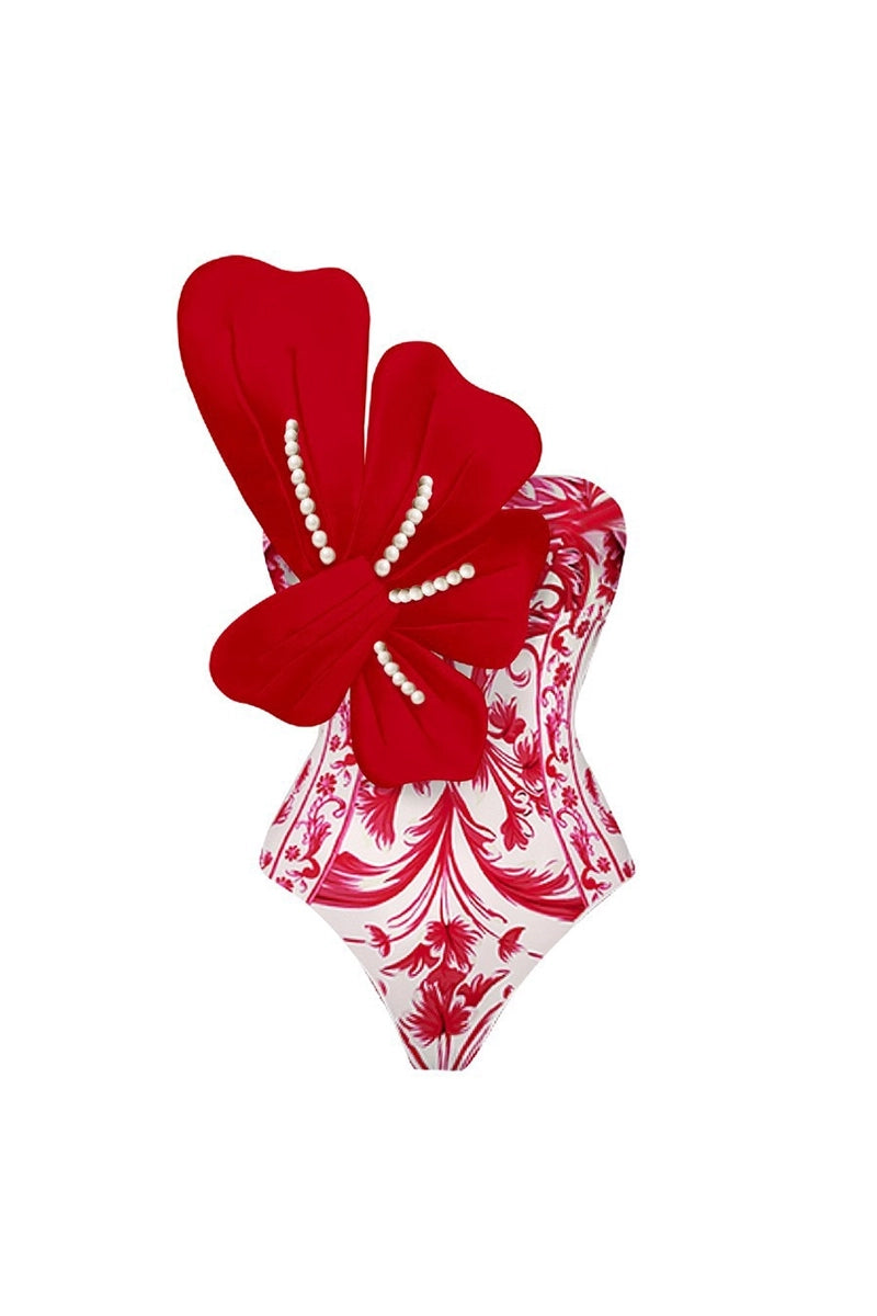 Printed Pearl-Embellished Swimsuit Set