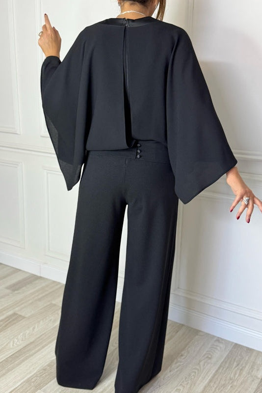 Batwing Sleeve V - Neck Jumpsuit