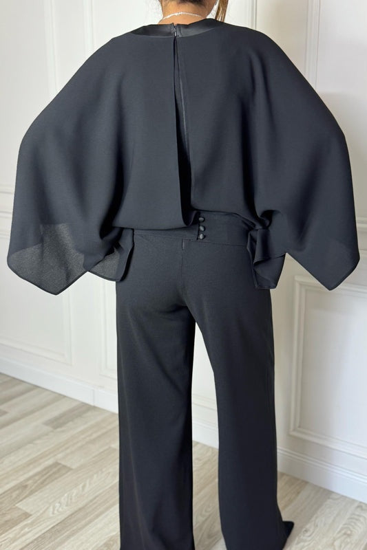 Batwing Sleeve V - Neck Jumpsuit