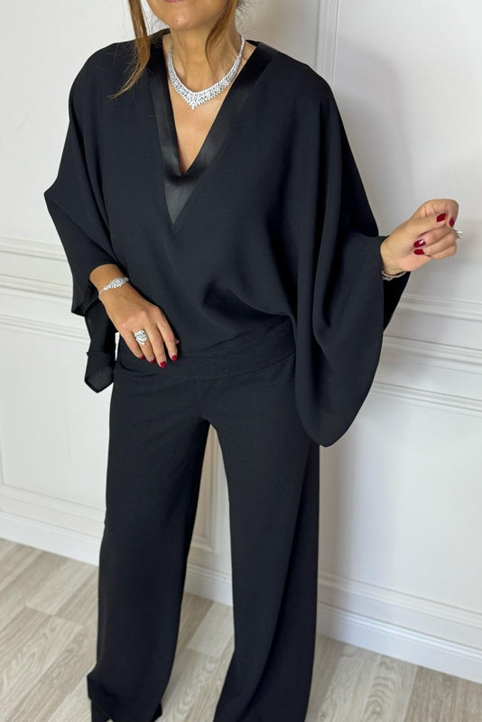 Batwing Sleeve V - Neck Jumpsuit