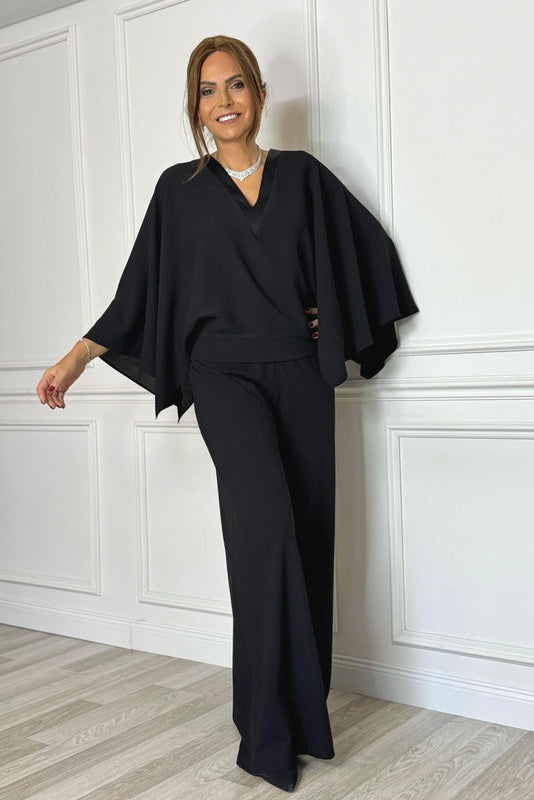 Batwing Sleeve V - Neck Jumpsuit