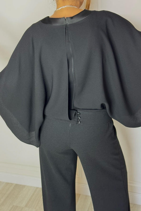 Batwing Sleeve V - Neck Jumpsuit