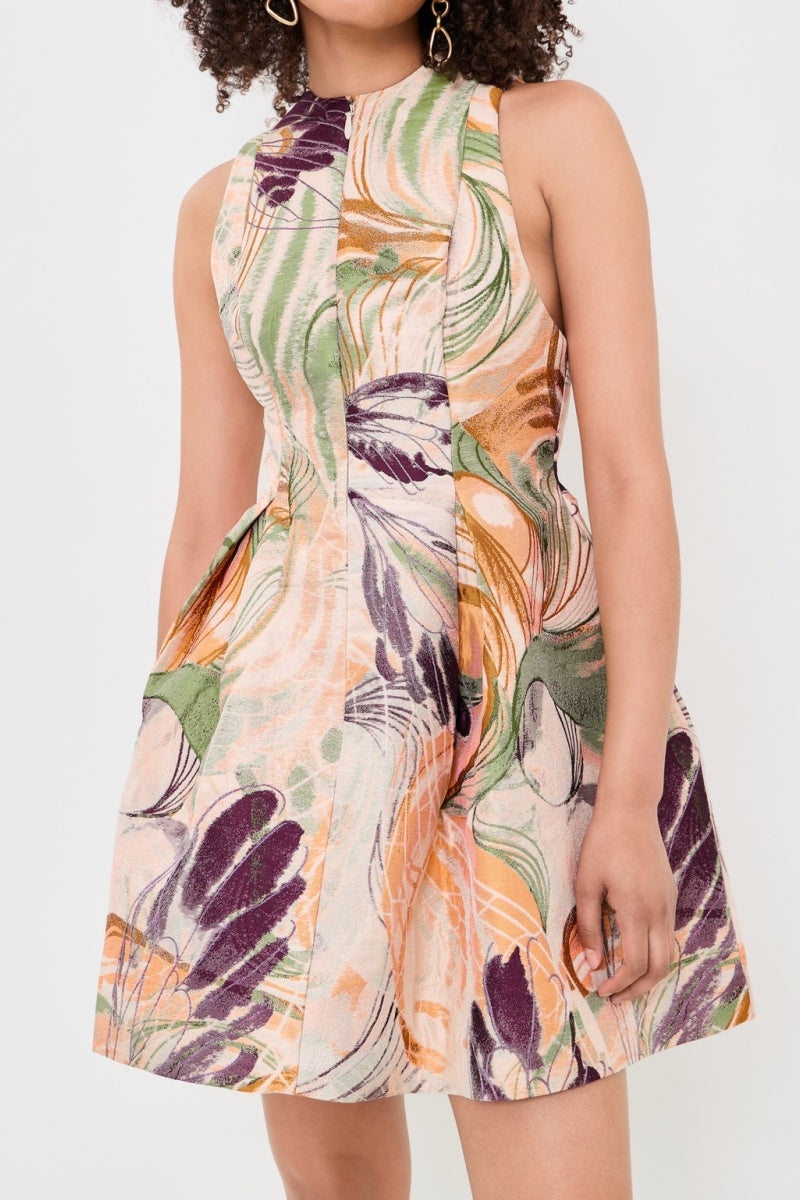 Abstrakt blomsterjacquard A-linje mini