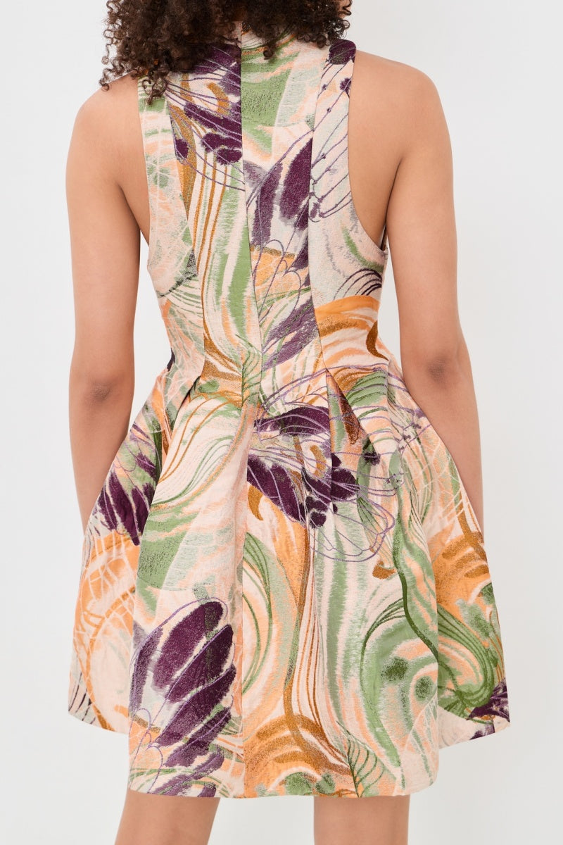 Abstrakt blomsterjacquard A-linje mini