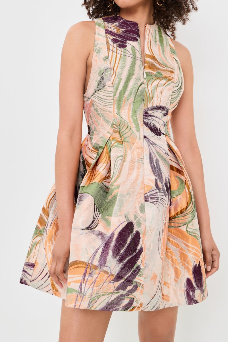 Abstrakt blomsterjacquard A-linje mini