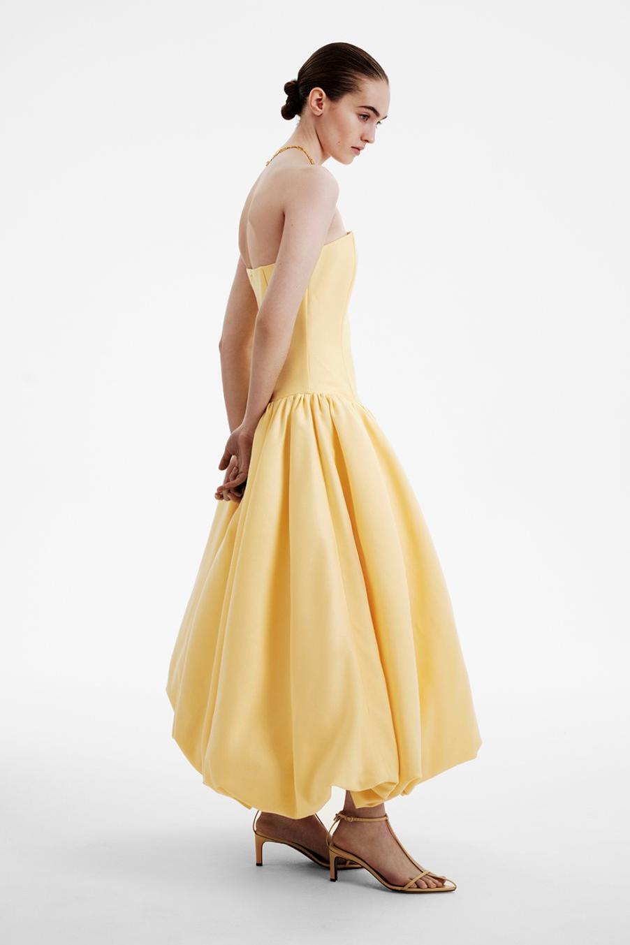 Sunlit Yellow Strapless Balloon Midi Dress